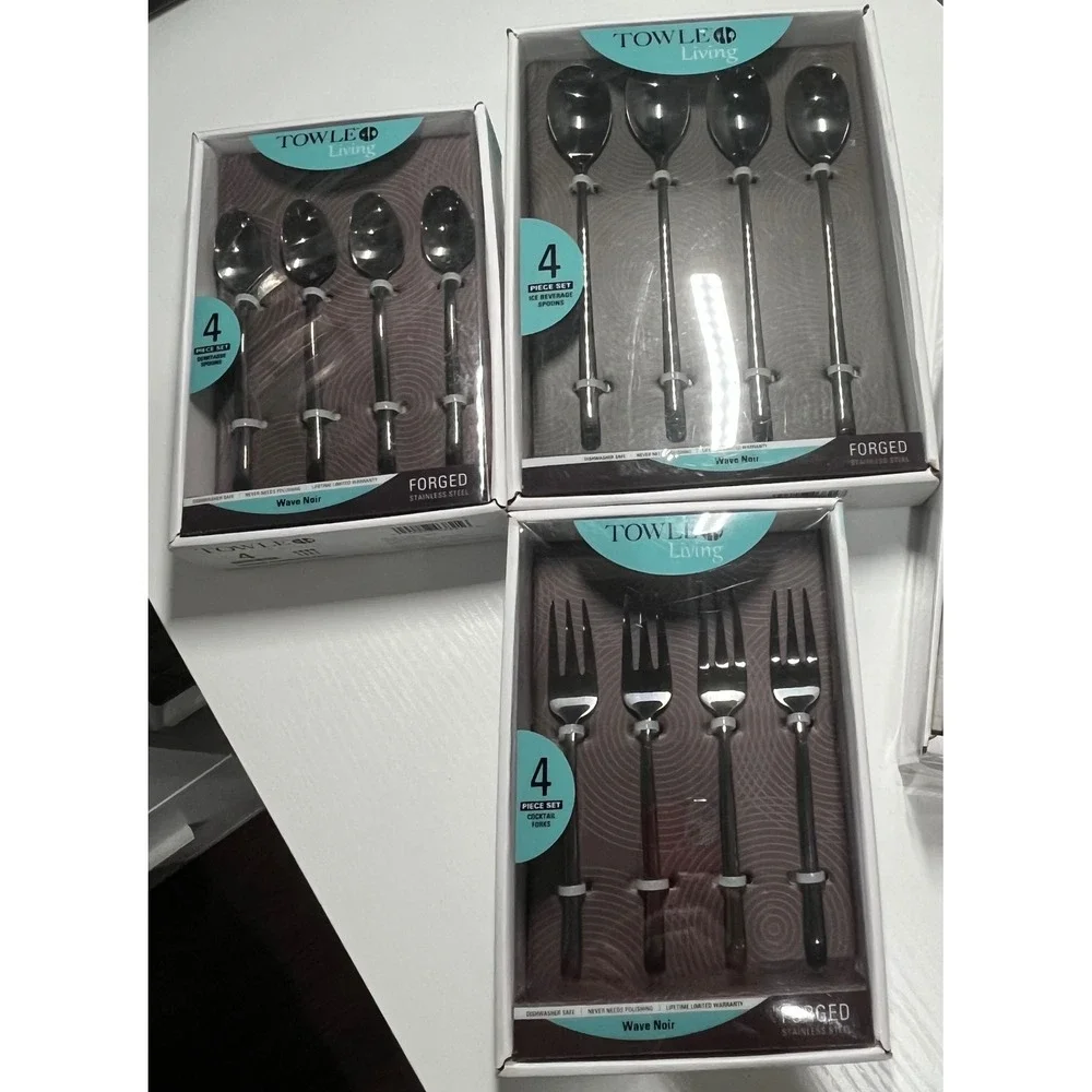 Towle Living Wave Noir Forged Stainless Steel 12pc Set 4 Forks & 8 Spoons